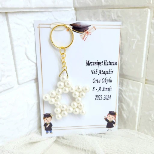 Mezuniyet Hatırası Yıldız İncilir Anahtarlık Mezuniyet Hediyesi Hatıralık