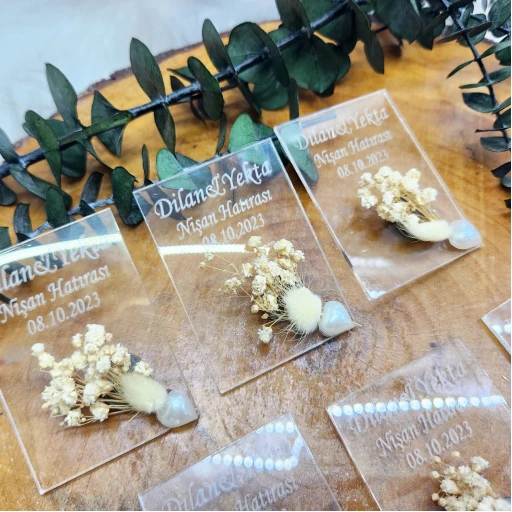 Çiçekli Şeffaf Pleksi Nikah Magnet