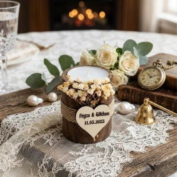 Ahşap Kütük Mumluk Silndir Kahverengi Söz Nişan Nikah Bebek Hediyelik 