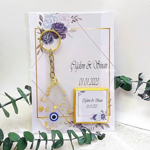 Damla Modeli Epoksi Anahtarlık Ve Çikolata Nişan Nikah Hatırası