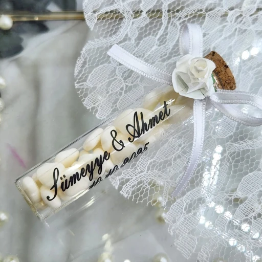 Kalp Şekerli Tüp Şişe Söz Nişan Nikah Hediyelik