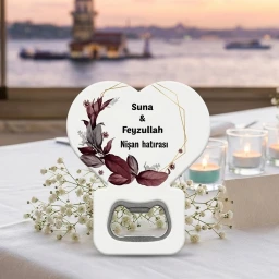 Nişan Hediyeliği Kalp Açacak Magnet 7,5x8,5 cm Uv Nikah Şekeri Nişan Hediyeği