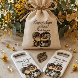 Nişan Hediyeliği Nikah Şekeri Kese Ve Dikey Açacak Kombin Baskılı