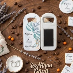 Uzun Açacak Magnet Nikah Hediyeliği 4,5x10,5 cm Uv Nikah Şekeri Nişan Hediyelik