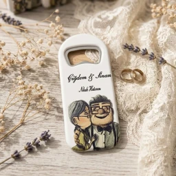 Yaşlı Çift Baskılı Dikey Açacak Magnet 4,5x10,5 cm Uv Nikah Şekeri Nişan Hediyeği