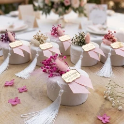 Pleksi İsimlikli Krem Kutu Kuru Çiçekli Nikah Şekeri Nişan Hediyeliği