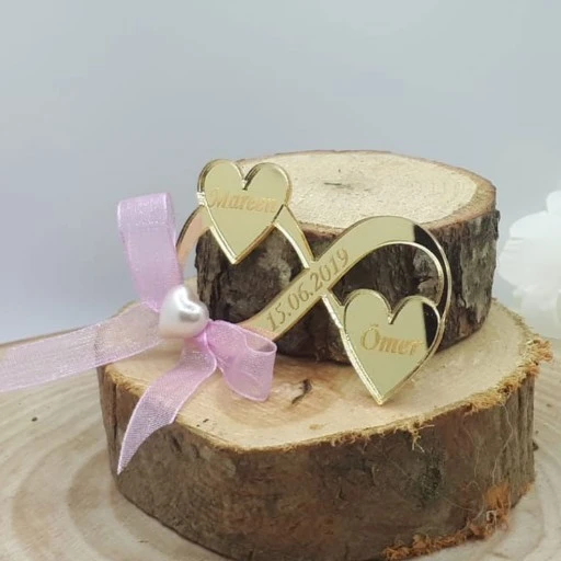 İki Kalpli Pleksi Sonsuzluk Nikah Şekeri Fiyonklu