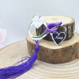 İki Kalpli Pleksi Sonsuzluk Nikah Şekeri Gala Çiçekli