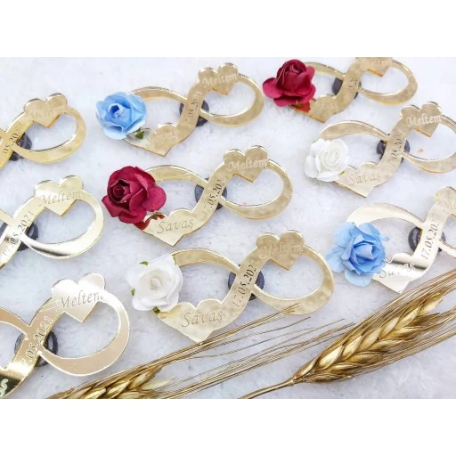 İki Kalpli Pleksi Sonsuzluk Nikah Şekeri Hasır İpli