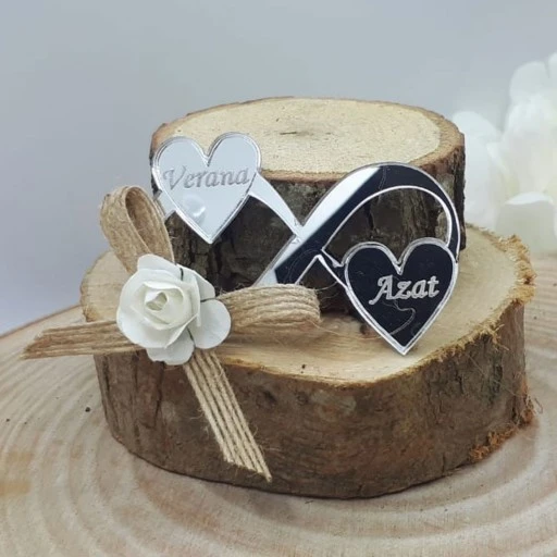 İki Kalpli Pleksi Sonsuzluk Nikah Şekeri Hasır İpli