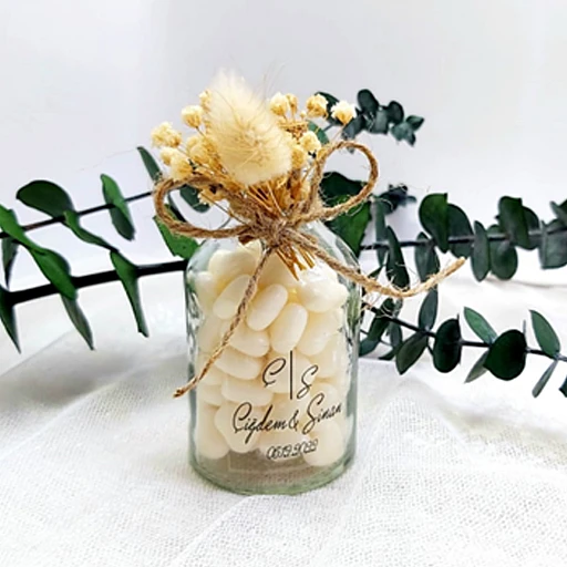 Kalp Şekerli Şeffaf Etiketli Nikah Şekeri Şişe