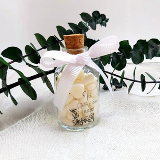 Kalp Şekerli Şeffaf Etiketli Nişan Hediyelik Şişe