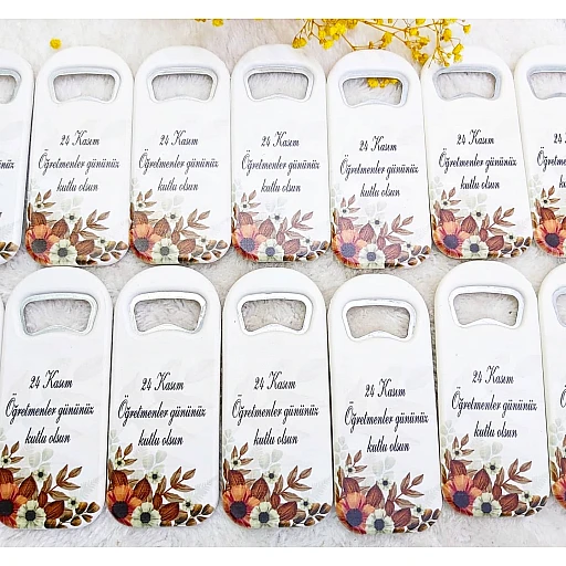 Kahverengi Çiçek Baskılı Dikey Açacak Magnet 4,5x10,5 cm Uv Nikah Şekeri Nişan Şekeri