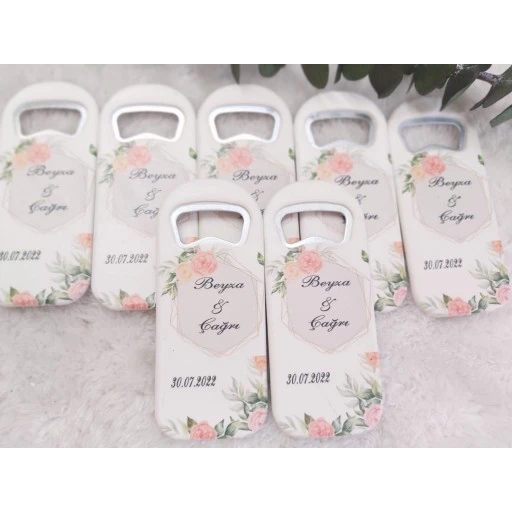 Kahverengi Çiçek Baskılı Dikey Açacak Magnet 4,5x10,5 cm Uv Nikah Şekeri Nişan Şekeri