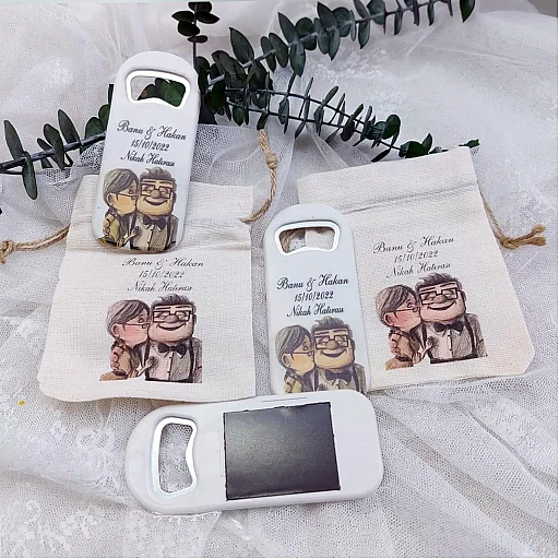 Nişan Hediyeliği Nikah Şekeri Kese Ve Dikey Açacak Kombin Baskılı