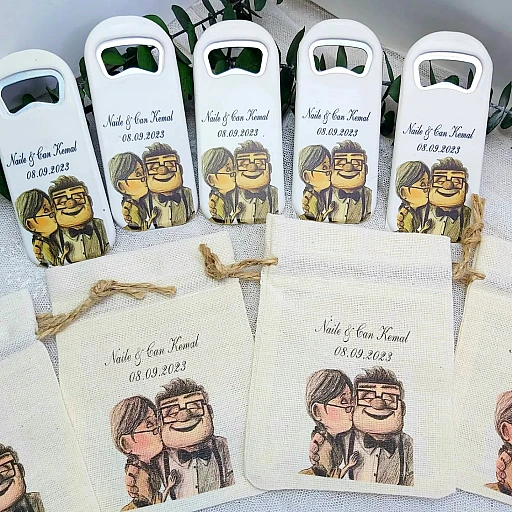 Nişan Hediyeliği Nikah Şekeri Kese Ve Dikey Açacak Kombin Baskılı