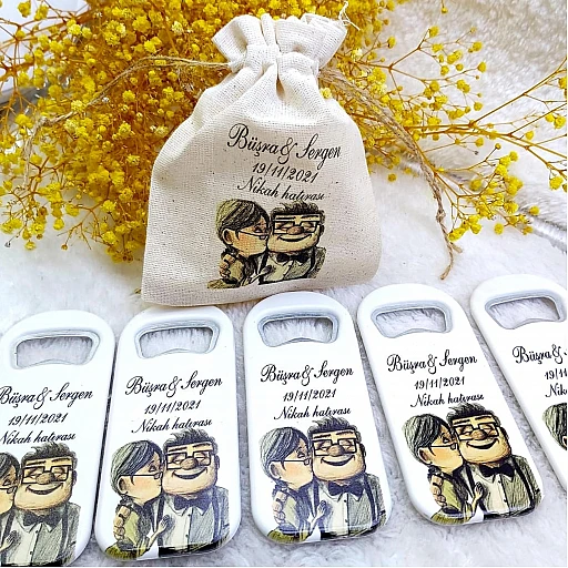 Nişan Hediyeliği Nikah Şekeri Kese Ve Dikey Açacak Kombin Baskılı