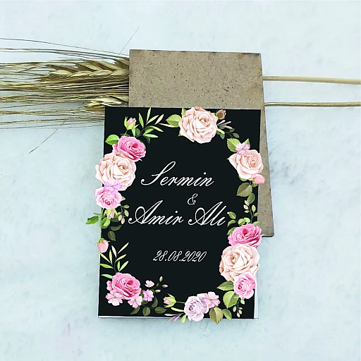 Ahşap Magnet Nikah Magnet Siyah Pembe Çiçekli Uv Baskı Nişan Hediyeliği Ekonomik 7x5 cm