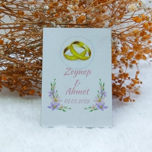 Alyanslı Ahşap Nikah Magnet Nikah Şekeri Uv Baskı Nişan Hediyeliği Ekonomik
