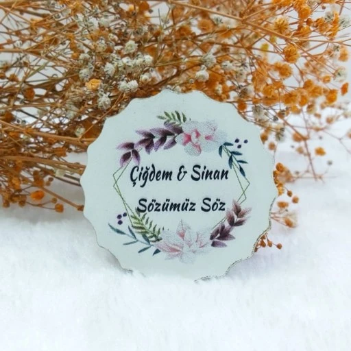 Çiçek Baskılı Çiçek Desenli Ahşap Nikah Şekeri Uv Baskı Nişan Hediyeliği Ekonomik