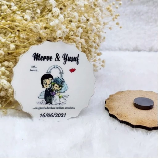 Gelin Damat Ahşap Magnet Nikah Hediyeliği
