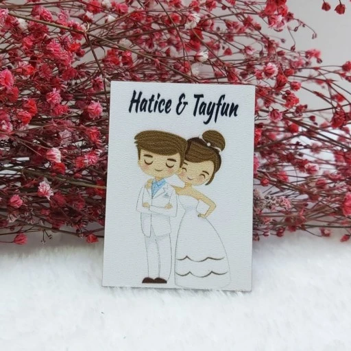 Gelinlikli Gelin Damat Ahşap Nikah Magnet Nikah Şekeri Uv Baskı Nişan Hediyeliği Ekonomik