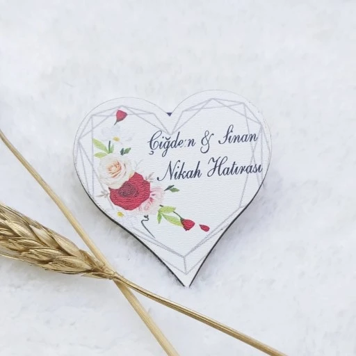 Kalp Ahşap Nikah Magnet Uv Baskı Nişan Hediyeliği Ekonomik
