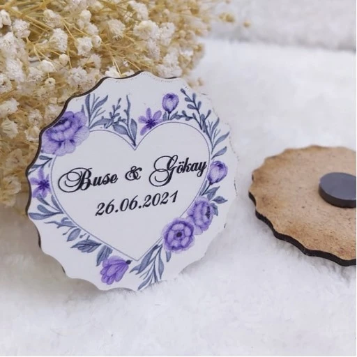 Kalp Baskılı Ahşap Buzdolabı Magnet