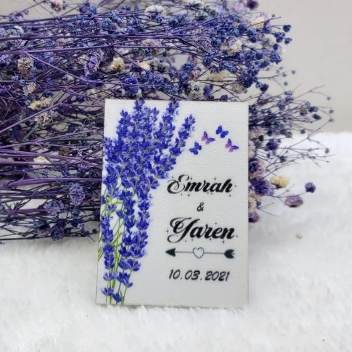 Lavanta Çiçekli Ahşap Nikah Magnet Nikah Şekeri Uv Baskı Nişan Hediyeliği Ekonomik