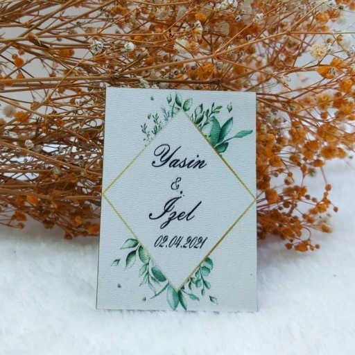 Prizma Çiçekli Ahşap Nikah Magnet Nikah Şekeri Uv Baskı Nişan Hediyeliği Ekonomik