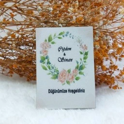 Yeşil Çiçekli Ahşap Nikah Magnet Nikah Şekeri UV Baskı Nişan Hediyeliği Ekonomik