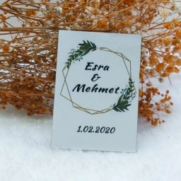 Yeşil Çiçiçekli Ahşap Nikah Magnet Nikah Şekeri UV Baskı Nişan Hediyeliği Ekonomik