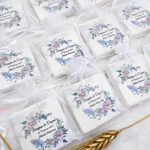 Taş Magnet Nikah Şekeri Nişan Hediyeliği Desen Çiçekli 4,5x4,5 Kare