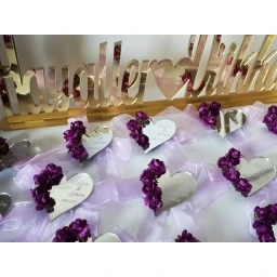 Mor Süslü Çiçekli Kalp Nikah Şekeri