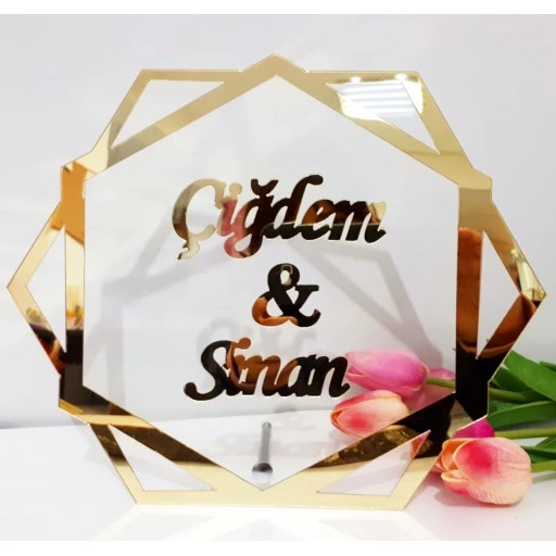 Altıgen Pleksi Söz Nişan Masa Üstü İsimliik