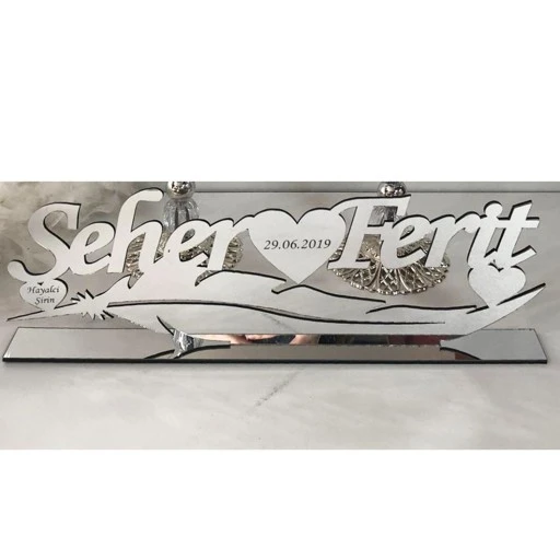Tüy Üzeri İsim Yazılı Model Masa Üstü İsimlik Söz Nişan Düğün