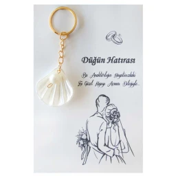 Hazır Nikah Şekeri ANAHTARLIK KARTLI İSTİRİDYE İNCİLİ SEDEFLİ 