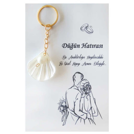 Hazır Nikah Şekeri ANAHTARLIK KARTLI İSTİRİDYE İNCİLİ SEDEFLİ 