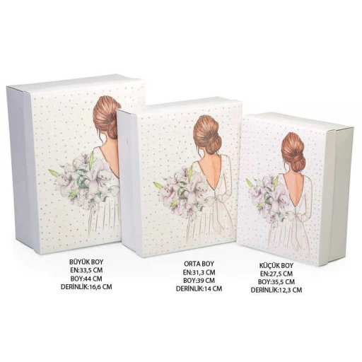 Gelin Bohça Kutusu Çiçekli 3 Lü Set 3'li