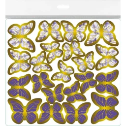 Kelebek Dekoratif Süs Varaklı Mor Set:63 Adet