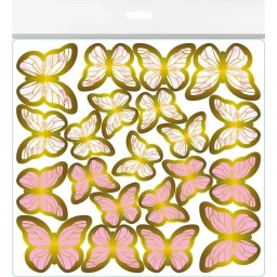 Kelebek Dekoratif Süs Varaklı Pembe Set:63 Adet