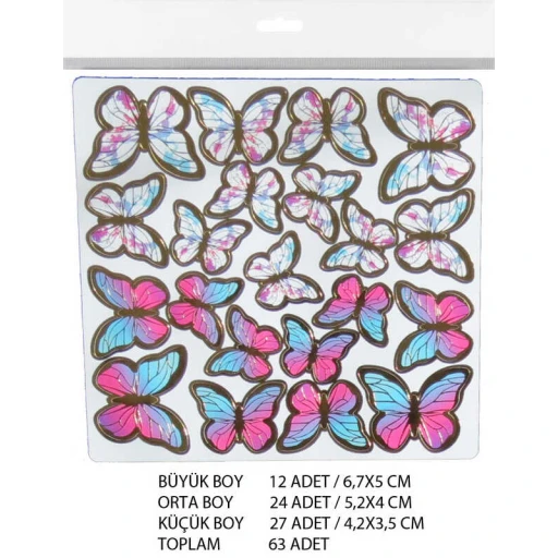 Kelebek Dekoratif Süs Varaklı Rengarenk Set:63adet
