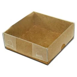 Kutu Naturel Kraft Kağıt Ve Asetat 9x9x3 cm 50'li