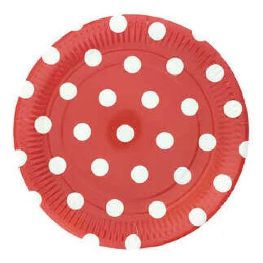 Tabak Karton Kırmızı Puantiyeli 23cm 8'lı