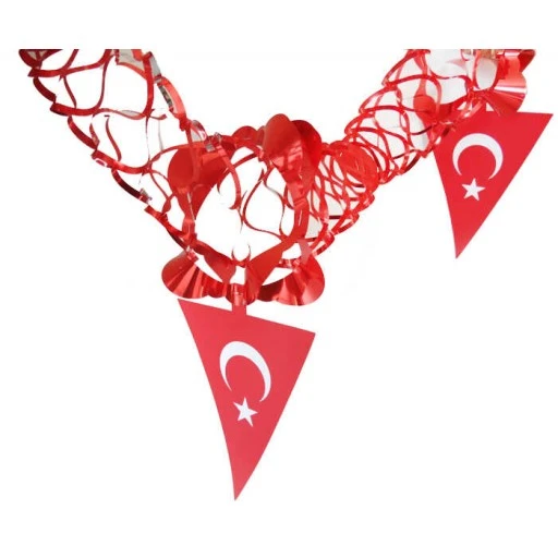 Flama Türk Bayrağı Metalize Uzar Süs 5 Li Set