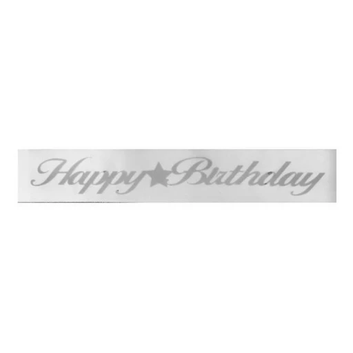 Kuşak Kurdela Happy Bırhday Beyaz Gümüş .5 Mt