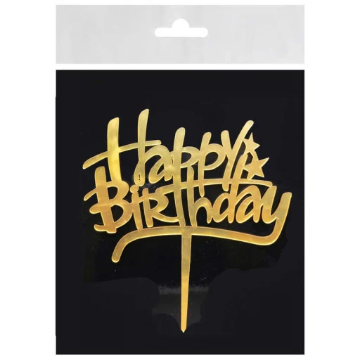 PASTA SÜSÜ PLEKSİ HAPPY BIRHDAY ALTIN PK:1 Yeni