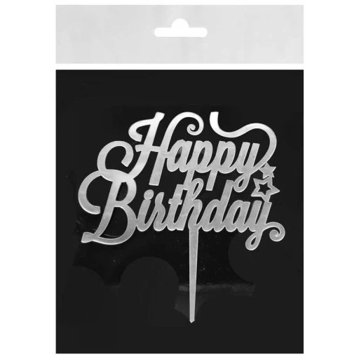 PASTA SÜSÜ PLEKSİ HAPPY BIRHDAY GÜMÜŞ PK:1