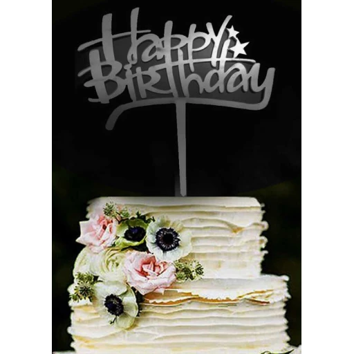 PASTA SÜSÜ PLEKSİ HAPPY BIRHDAY GÜMÜŞ PK:1 Yeni