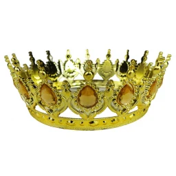 Taç Plastik Altın Pasta Süsü Taşlı Altın